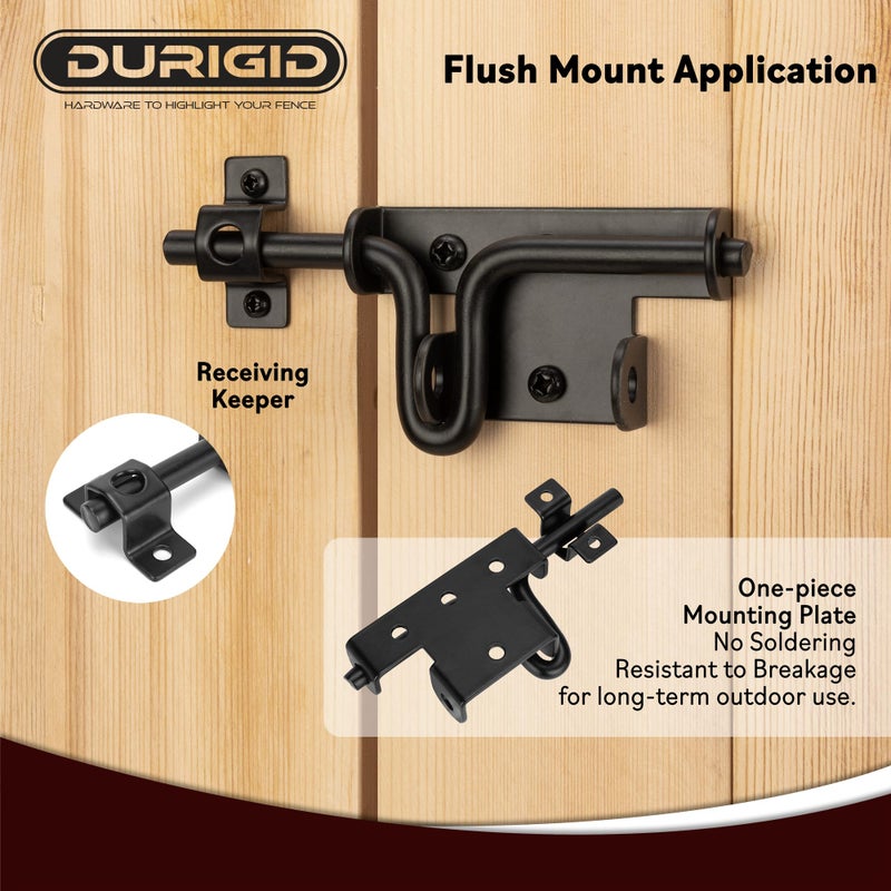 DURIGID Slide Bolt Gate Latch Heavy Duty Gate Locks for Outdoor Fence, Door Latch with Padlock Hole for Shed Door, Wooden Fence, Yard Door, Outdoor Latch, Black 1 Pack - Image 3